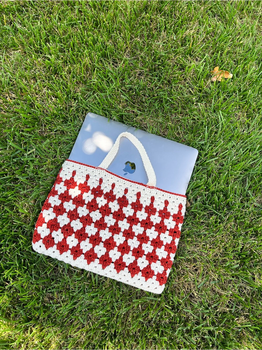 Handmade Red & White Crochet Tote Bag - Women Bags